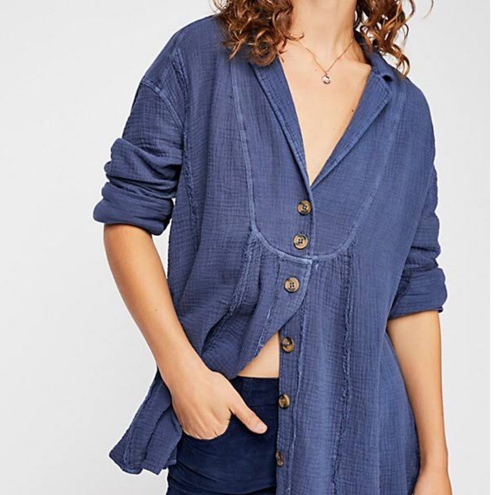 Free People All About The Feels Buttondown Top